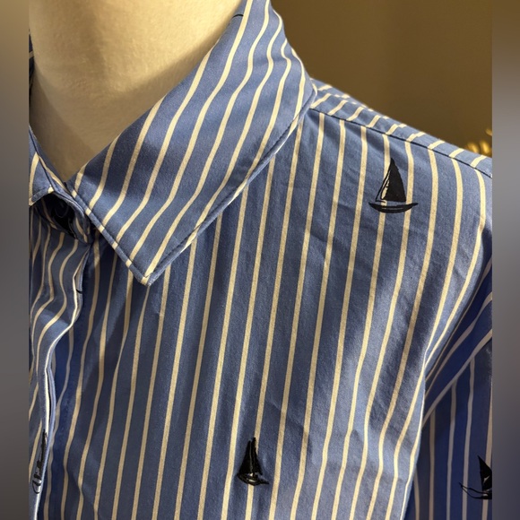 Chico’s Poplin Tiered Stripe Shirt Dress Sailboats Size 3 (US 16) Embroidered - Picture 5 of 12